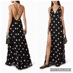 NWT Reformation Zani Plunge Neck Maxi Halter Dress Moon Dot Size 12